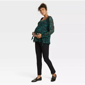 🆕🫃🏽Isabel Maternity Corsetry Woven Top Shirt Aqua Green Floral
